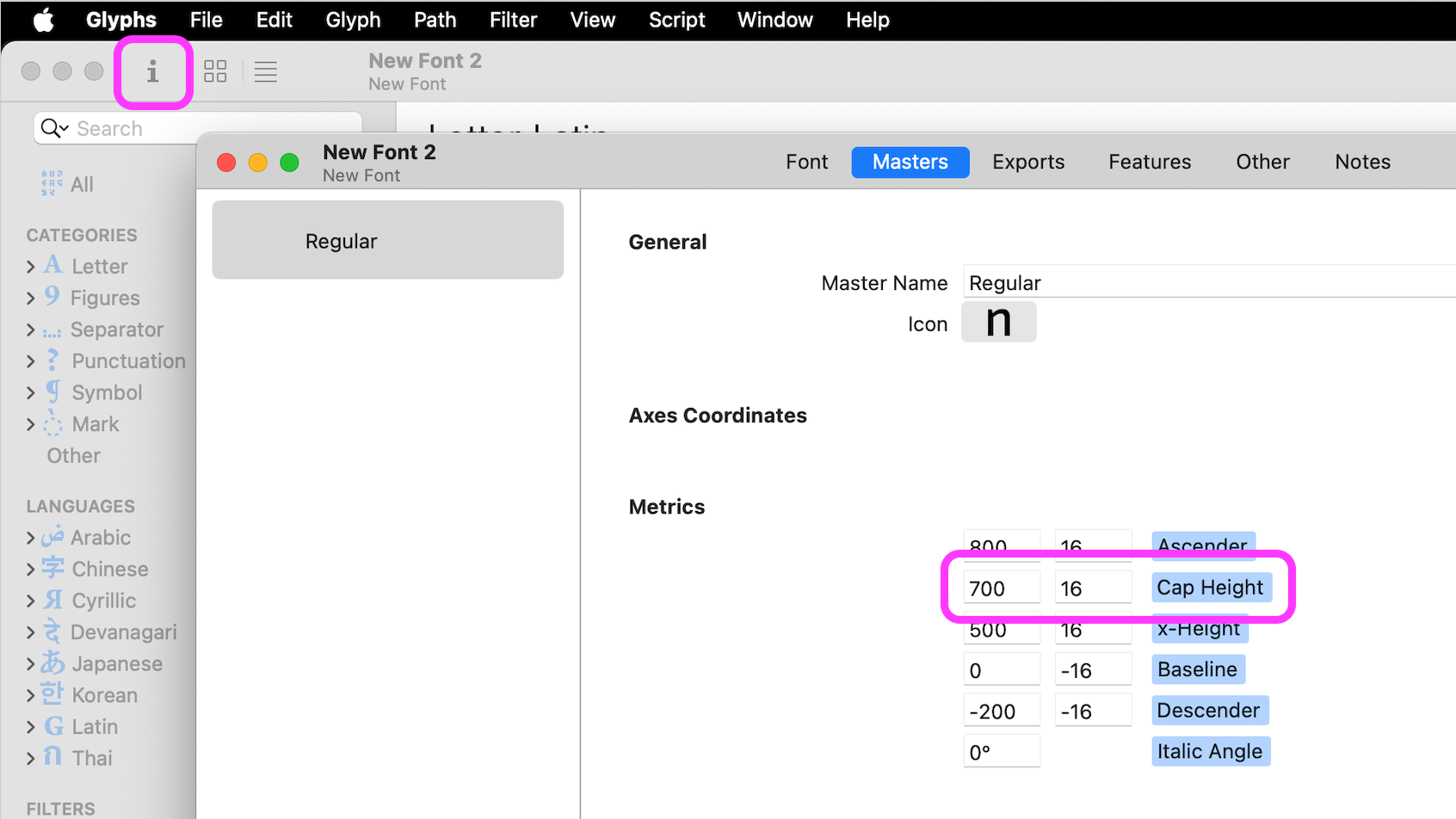 GlyphsApp Font Info