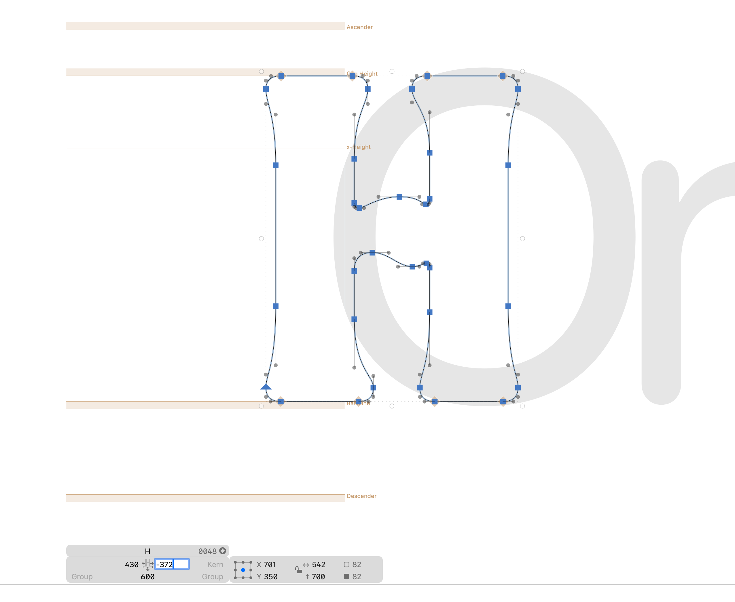 Moving a glyph into place