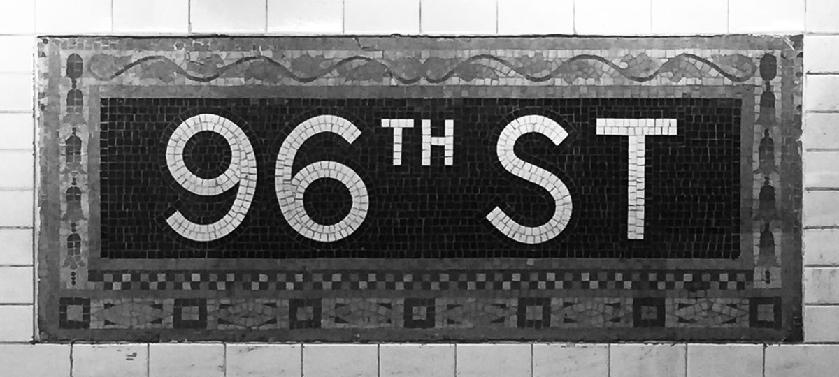 Mosaic name tablet at 96th St