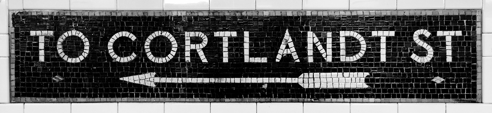 Mosaic name tablet at Cortlandt Street